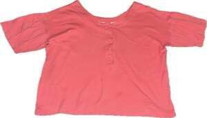 Vintage Sportables Pink 100% Cotton Short Sleeve Henley Boxy T-Shirt